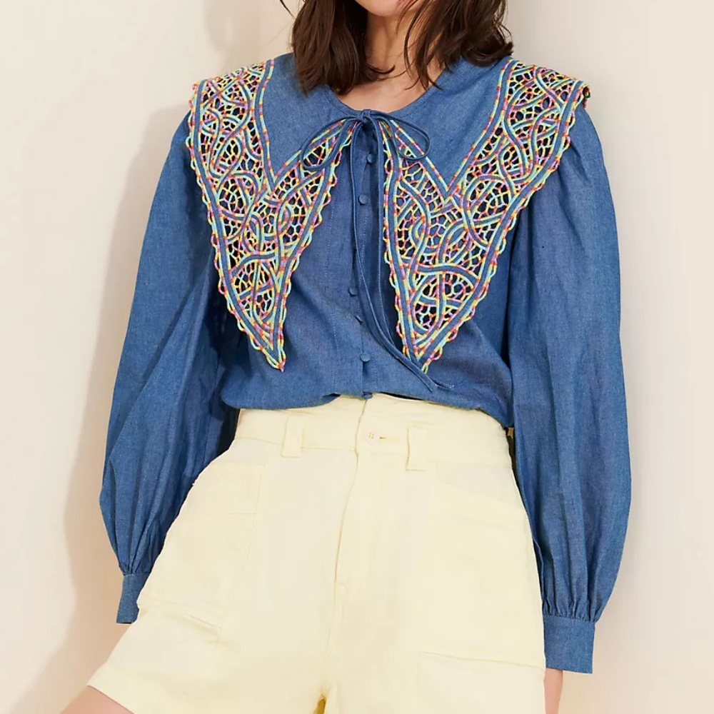 Anthropologie CeliaB Begona denim TOP blouse